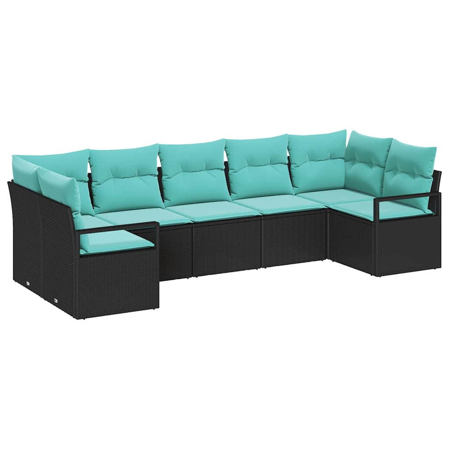 Bankstel met kussen 7 pcs Zwart poly rattan