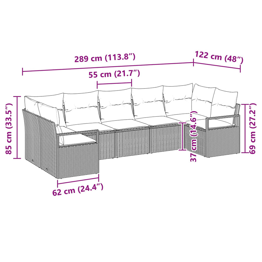 Bankstel met kussen 7 pcs Zwart poly rattan