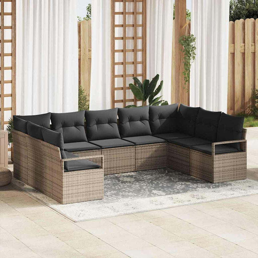 Bankstel met kussen 9 pcs Grijs poly rattan