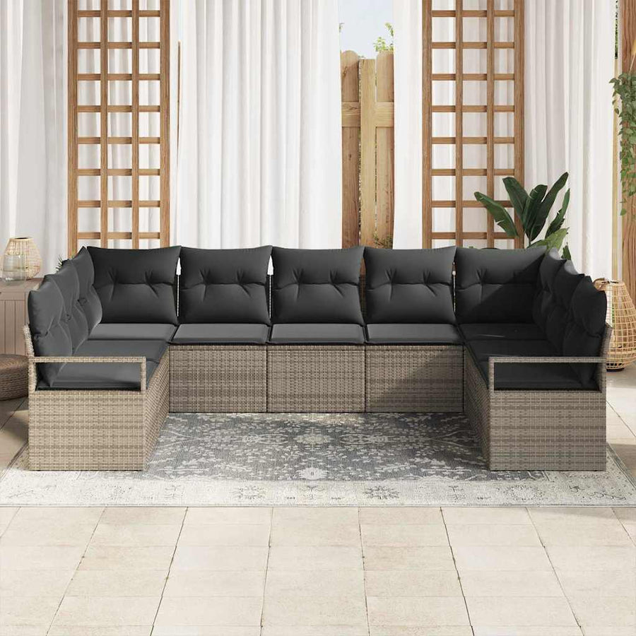 Bankstel met kussen 9 pcs Grijs poly rattan