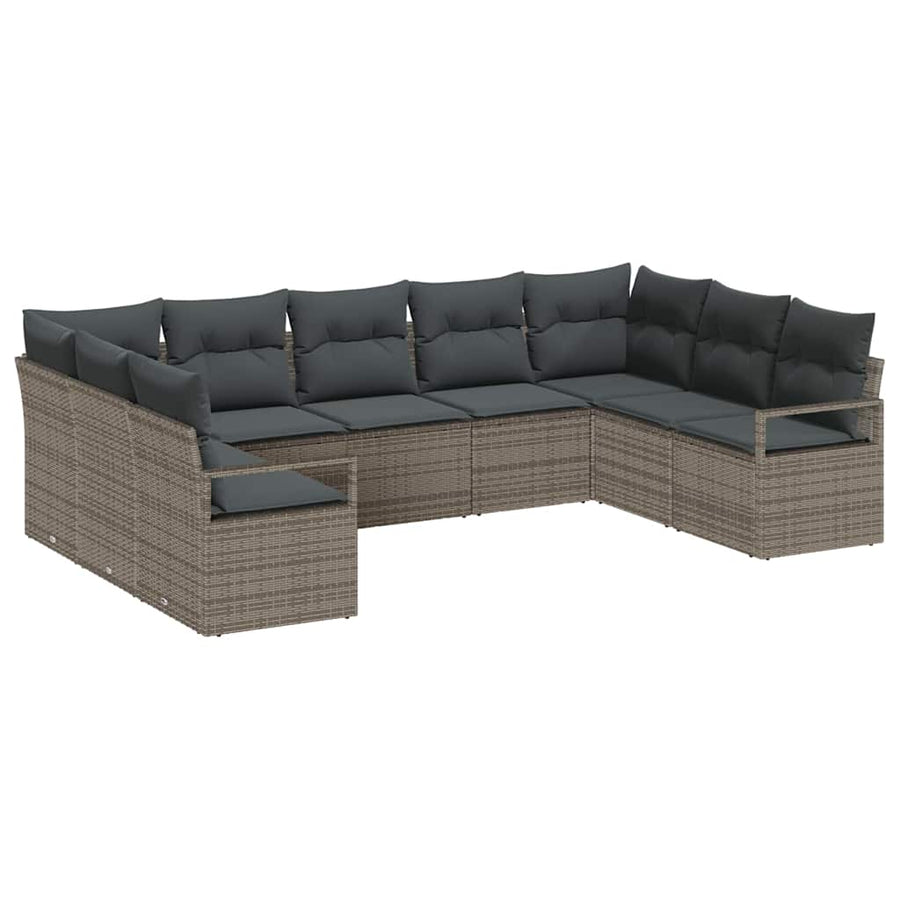 Bankstel met kussen 9 pcs Grijs poly rattan