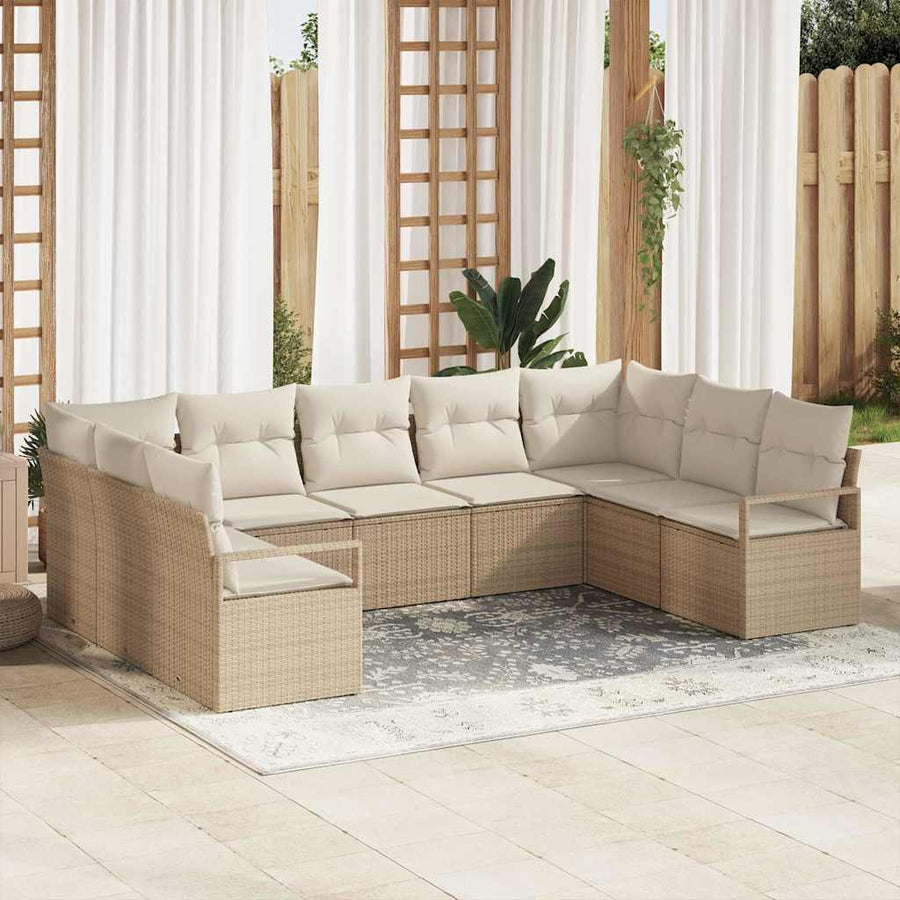 Bankstel met kussen 9 pcs Beige poly rattan