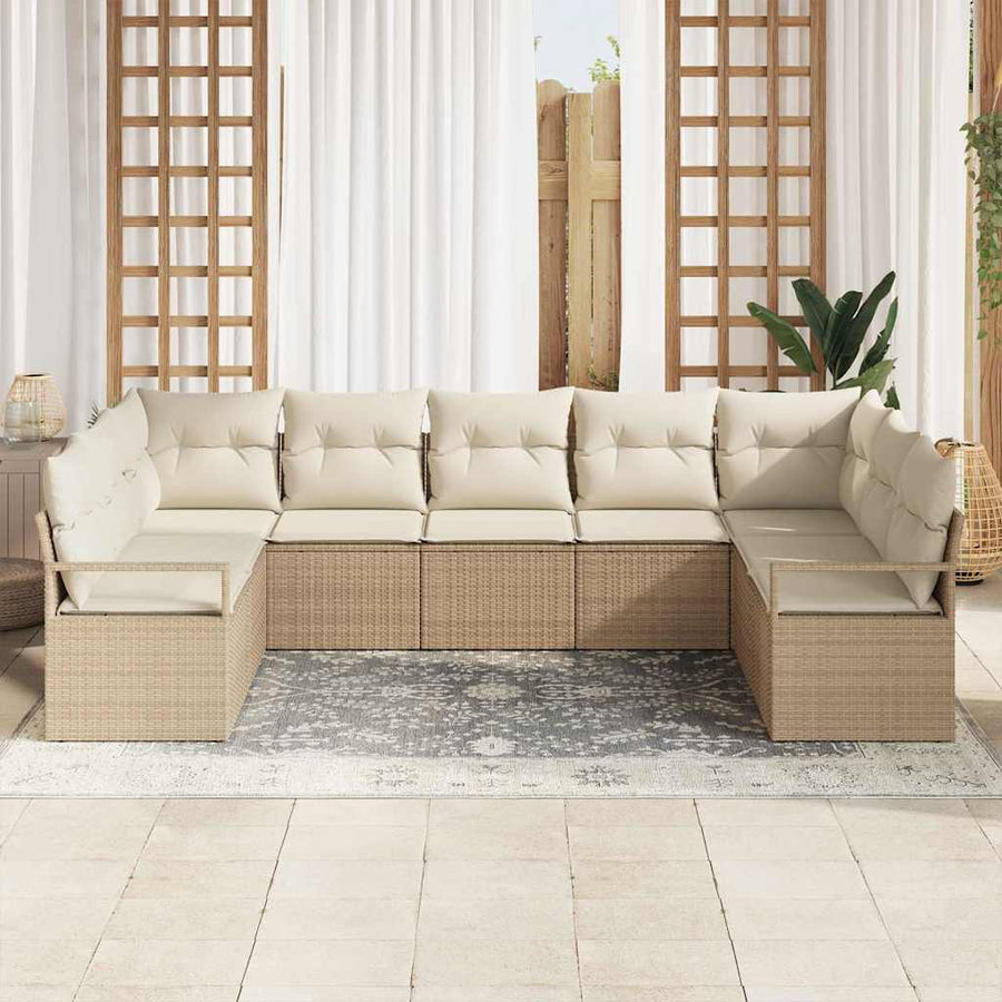 Bankstel met kussen 9 pcs Beige poly rattan