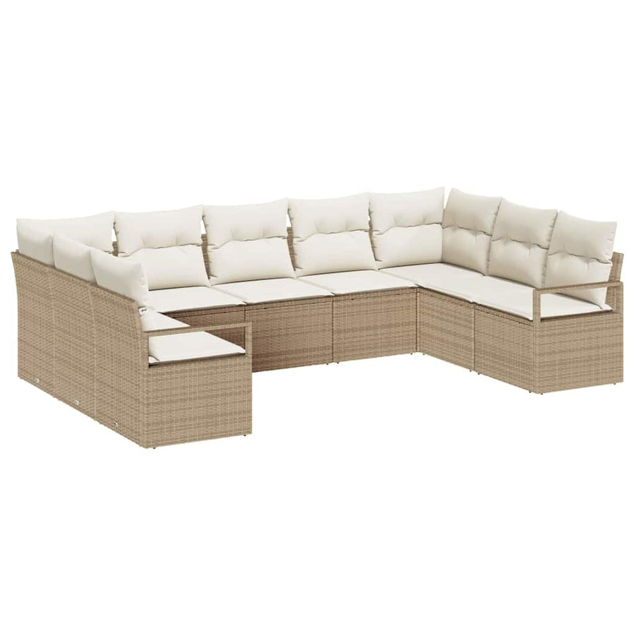 Bankstel met kussen 9 pcs Beige poly rattan