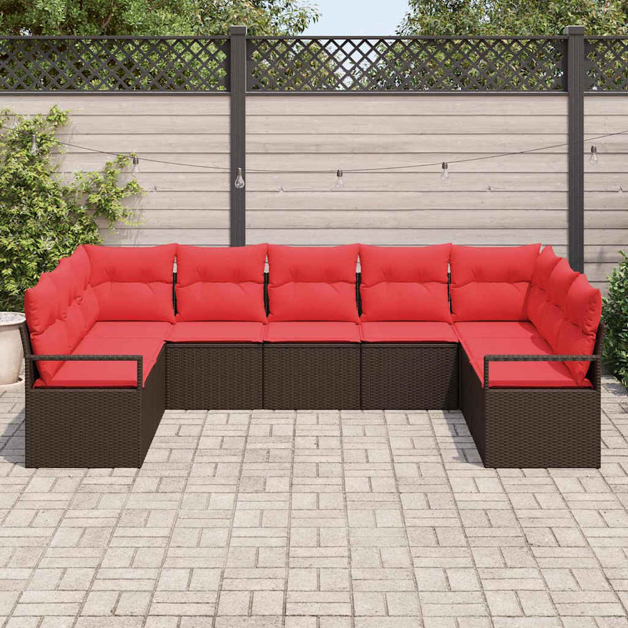 Bankstel met kussen 9 pcs Bruin poly rattan