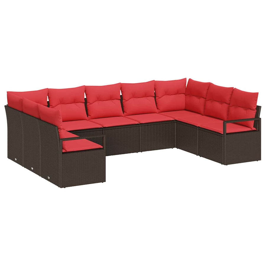Bankstel met kussen 9 pcs Bruin poly rattan