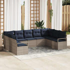 Sofa set with cushion 9 pcs Grey poly rattan