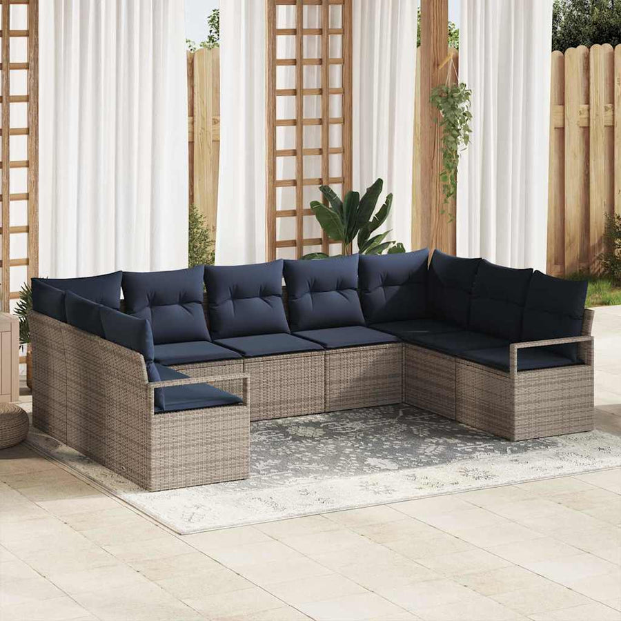 Bankstel met kussen 9 pcs Grijs poly rattan