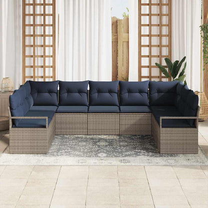 Bankstel met kussen 9 pcs Grijs poly rattan