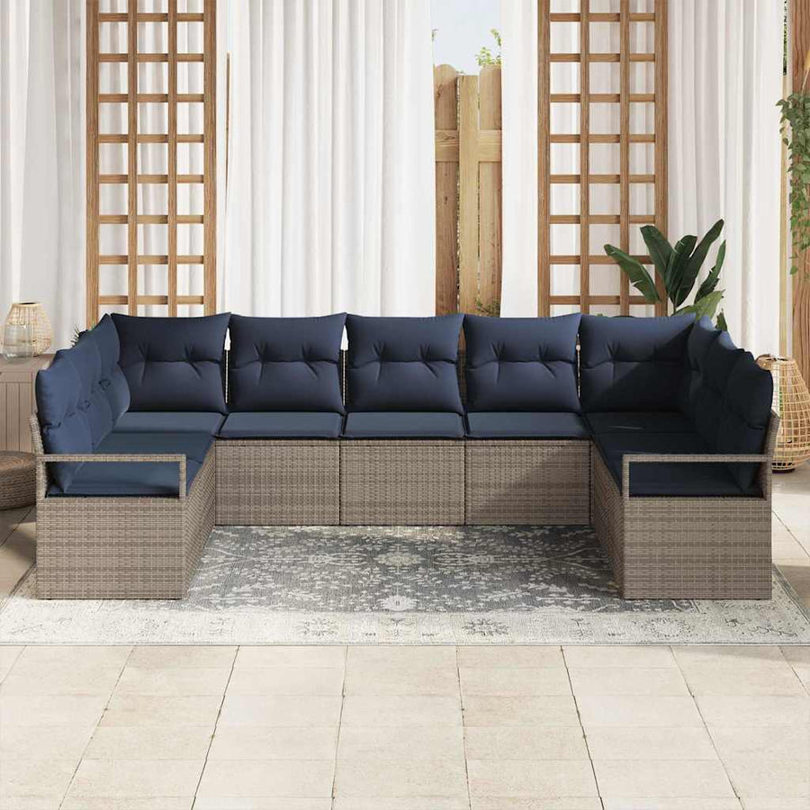 Bankstel met kussen 9 pcs Grijs poly rattan