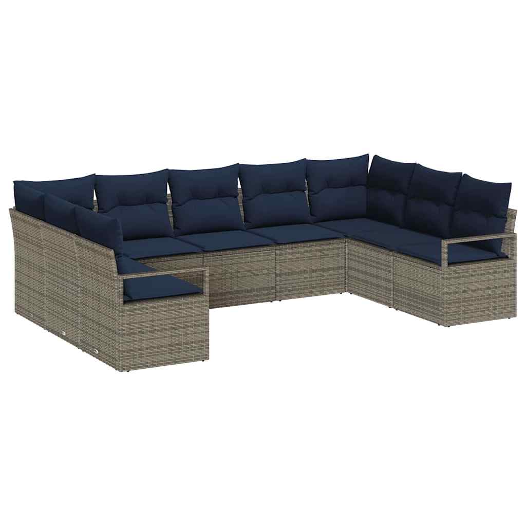 Bankstel met kussen 9 pcs Grijs poly rattan