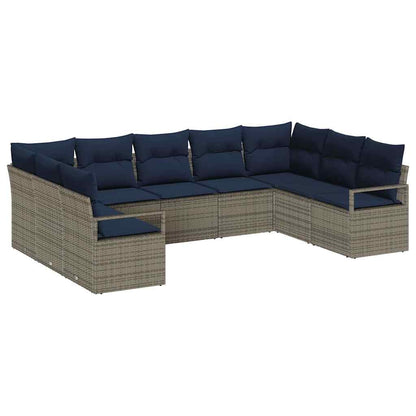 Bankstel met kussen 9 pcs Grijs poly rattan