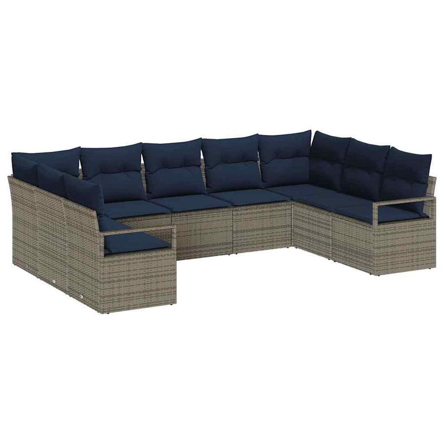 Bankstel met kussen 9 pcs Grijs poly rattan