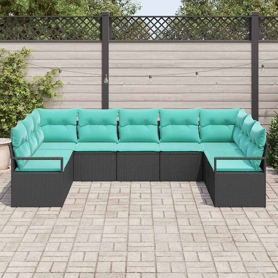 Bankstel met kussen 9 pcs Zwart poly rattan