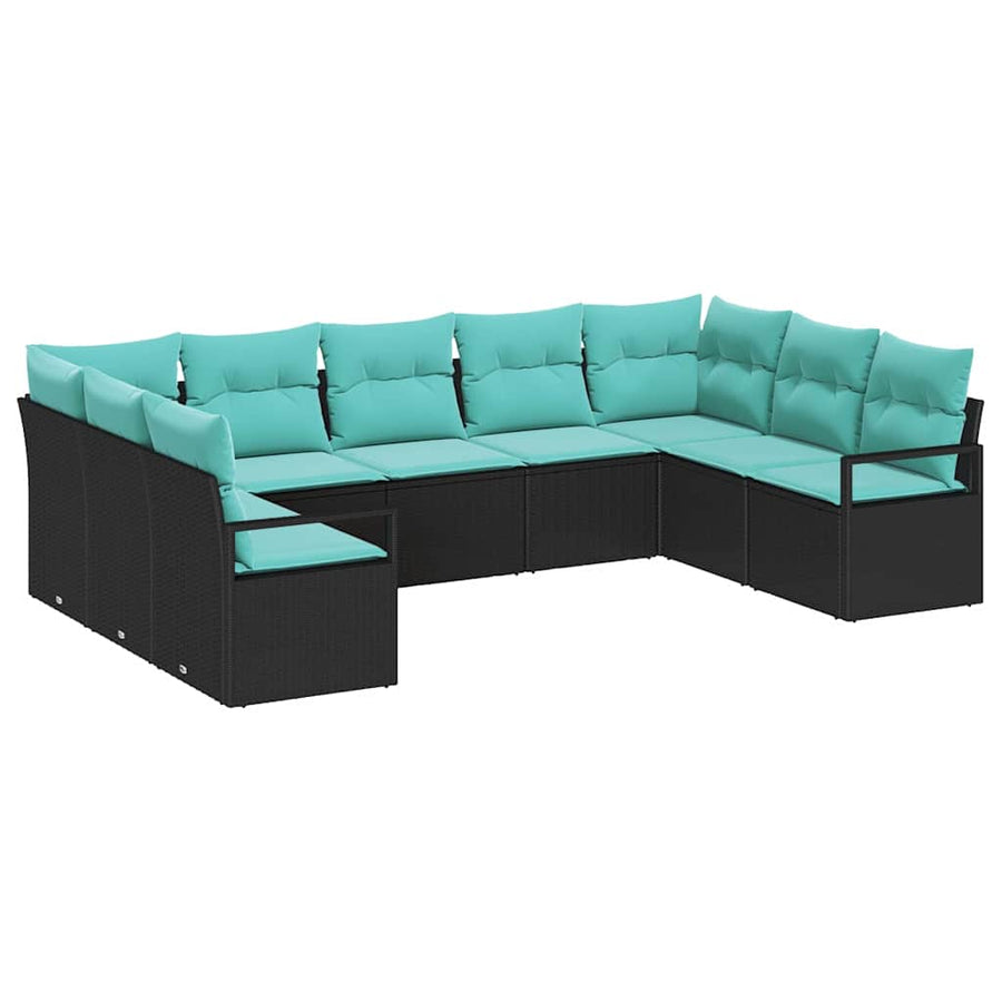 Bankstel met kussen 9 pcs Zwart poly rattan