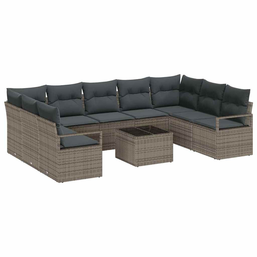 Bankstel met kussen 10 pcs Grijs poly rattan