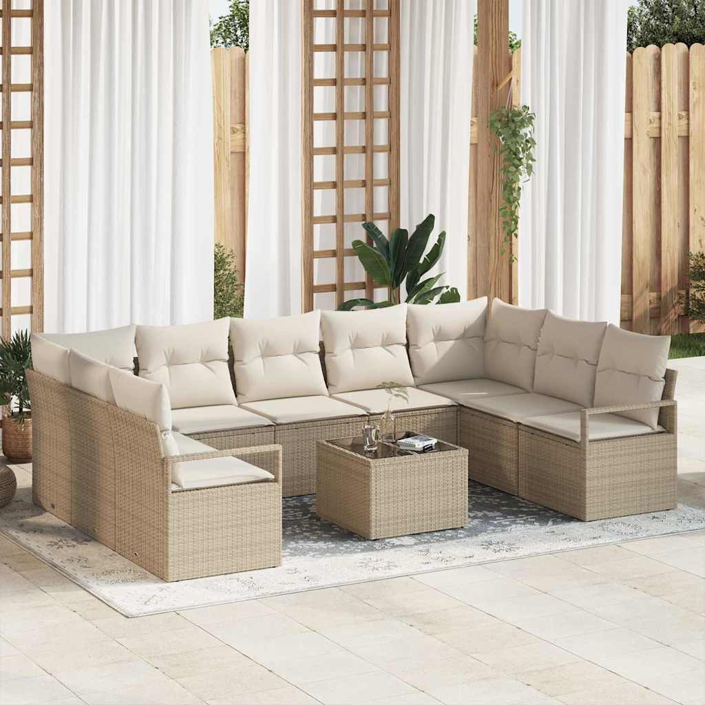 Bankstel met kussen 10 pcs Beige poly rattan
