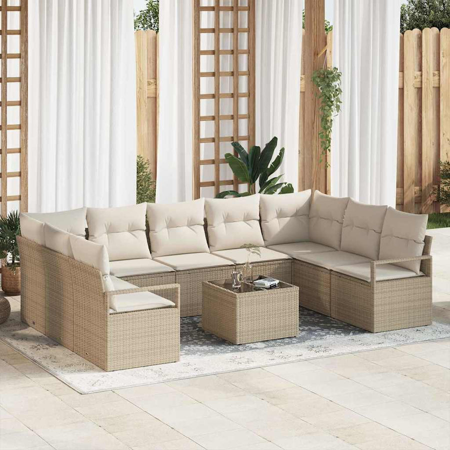 Bankstel met kussen 10 pcs Beige poly rattan