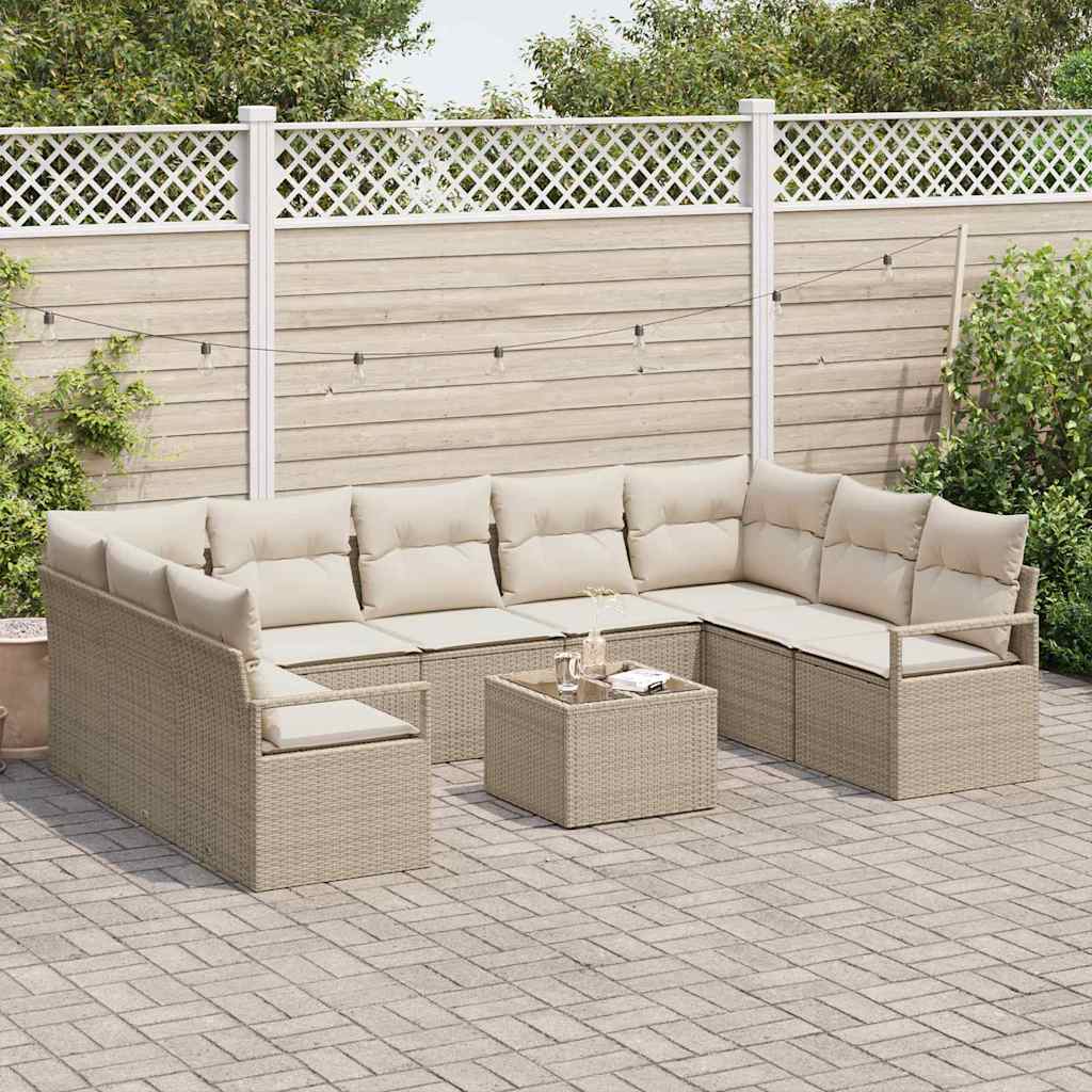 Bankstel met kussen 10 pcs Beige poly rattan