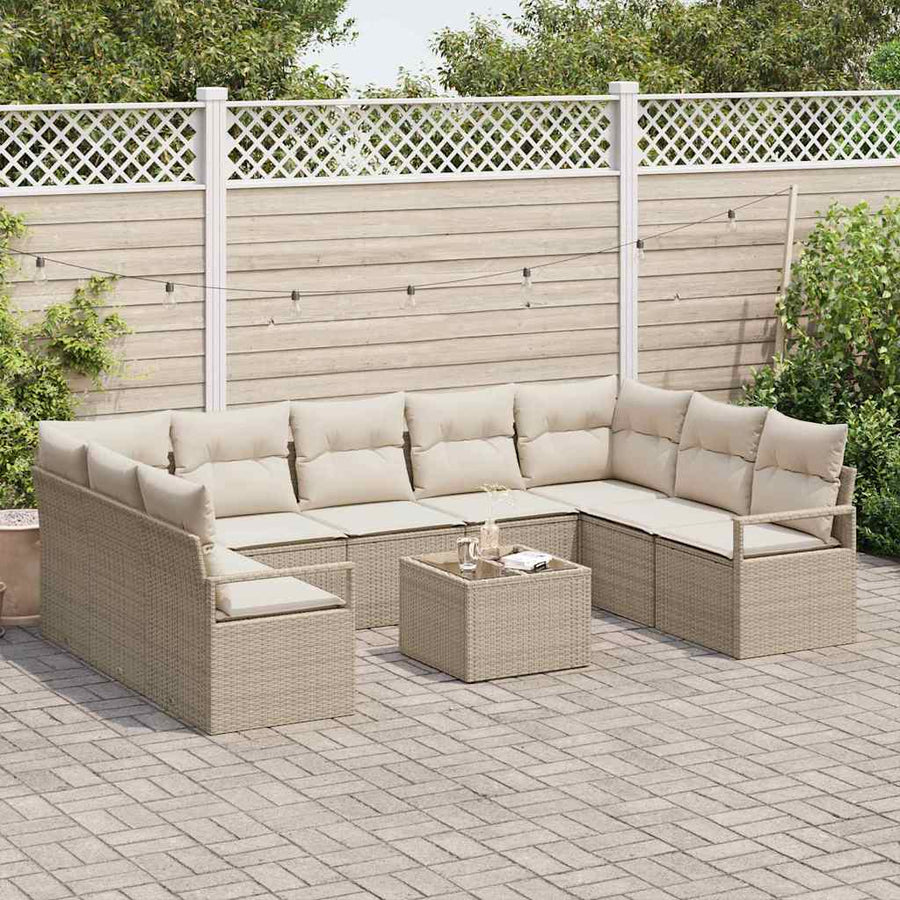 Bankstel met kussen 10 pcs Beige poly rattan