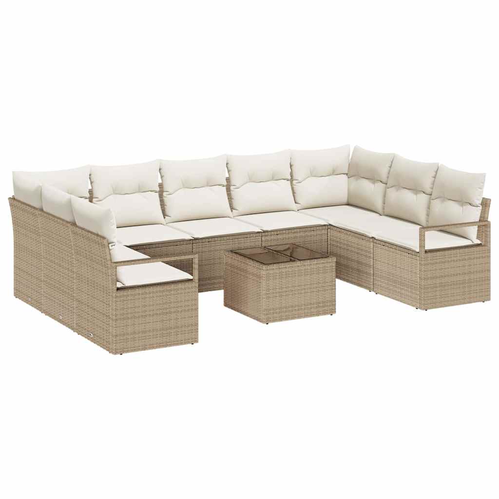 Bankstel met kussen 10 pcs Beige poly rattan