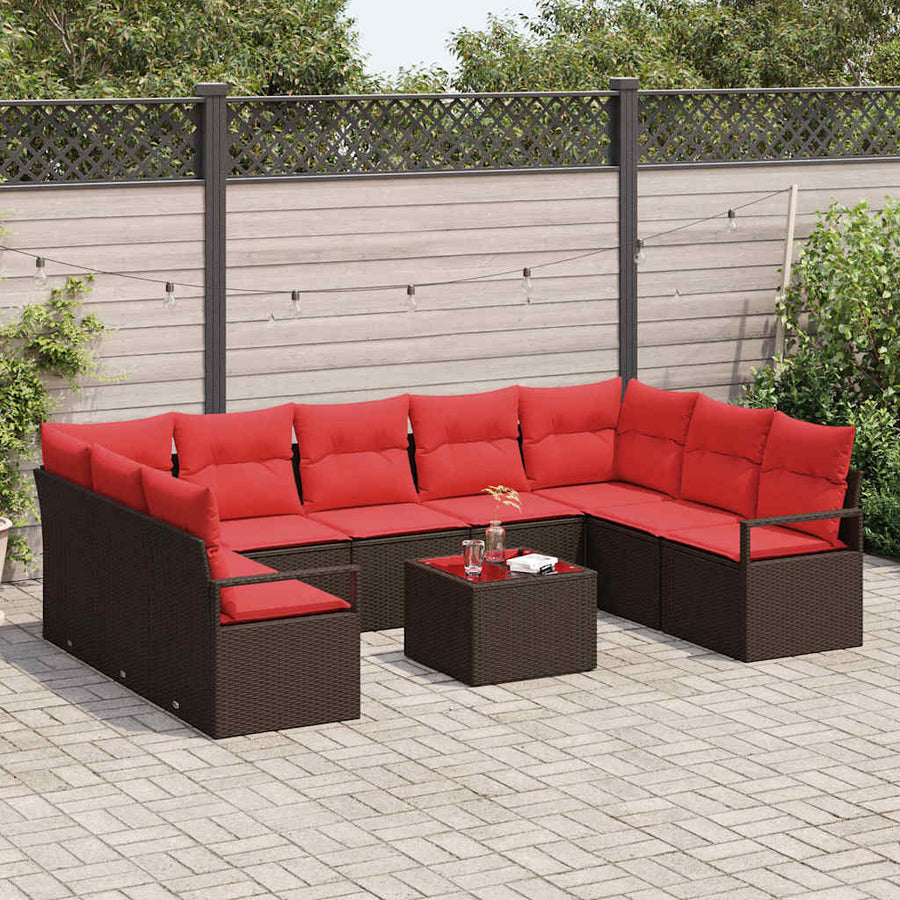 Bankstel met kussen 10 pcs Bruin poly rattan