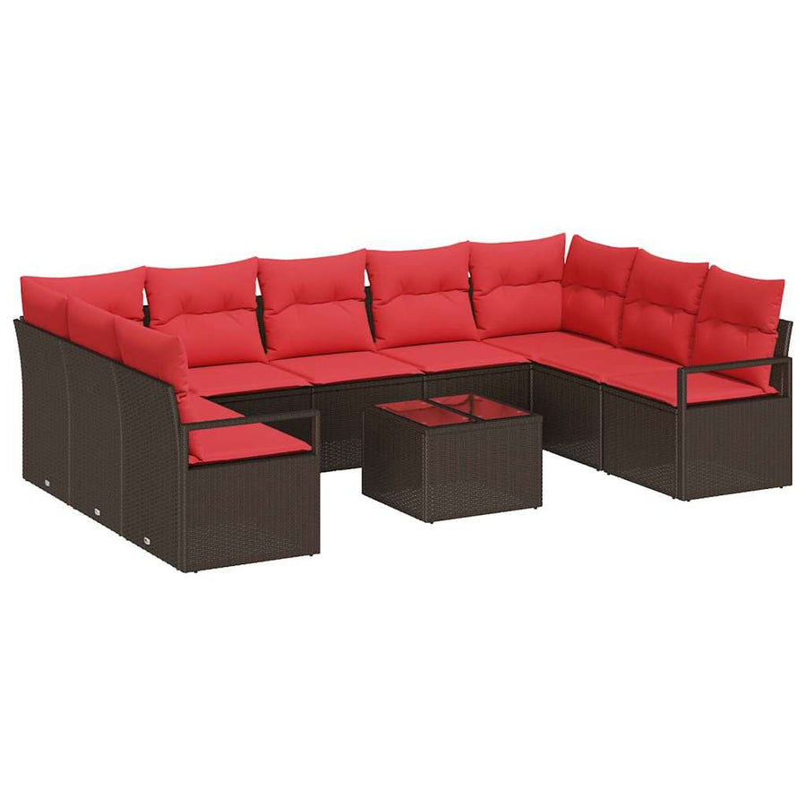 Bankstel met kussen 10 pcs Bruin poly rattan