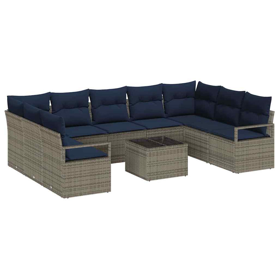 Bankstel met kussen 10 pcs Grijs poly rattan