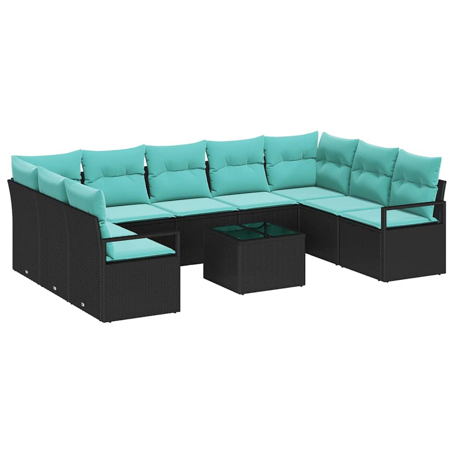Bankstel met kussen 10 pcs Zwart poly rattan