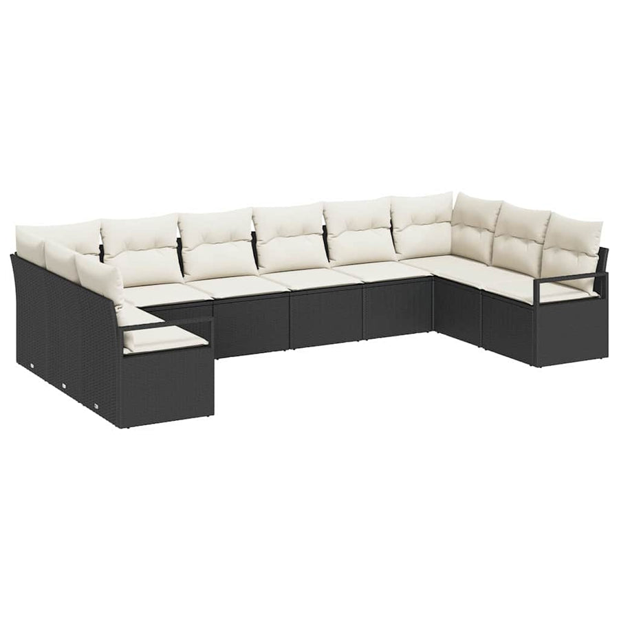 Bankstel met kussen 10 pcs Zwart poly rattan