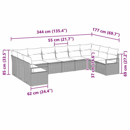 Bankstel met kussen 10 pcs Zwart poly rattan