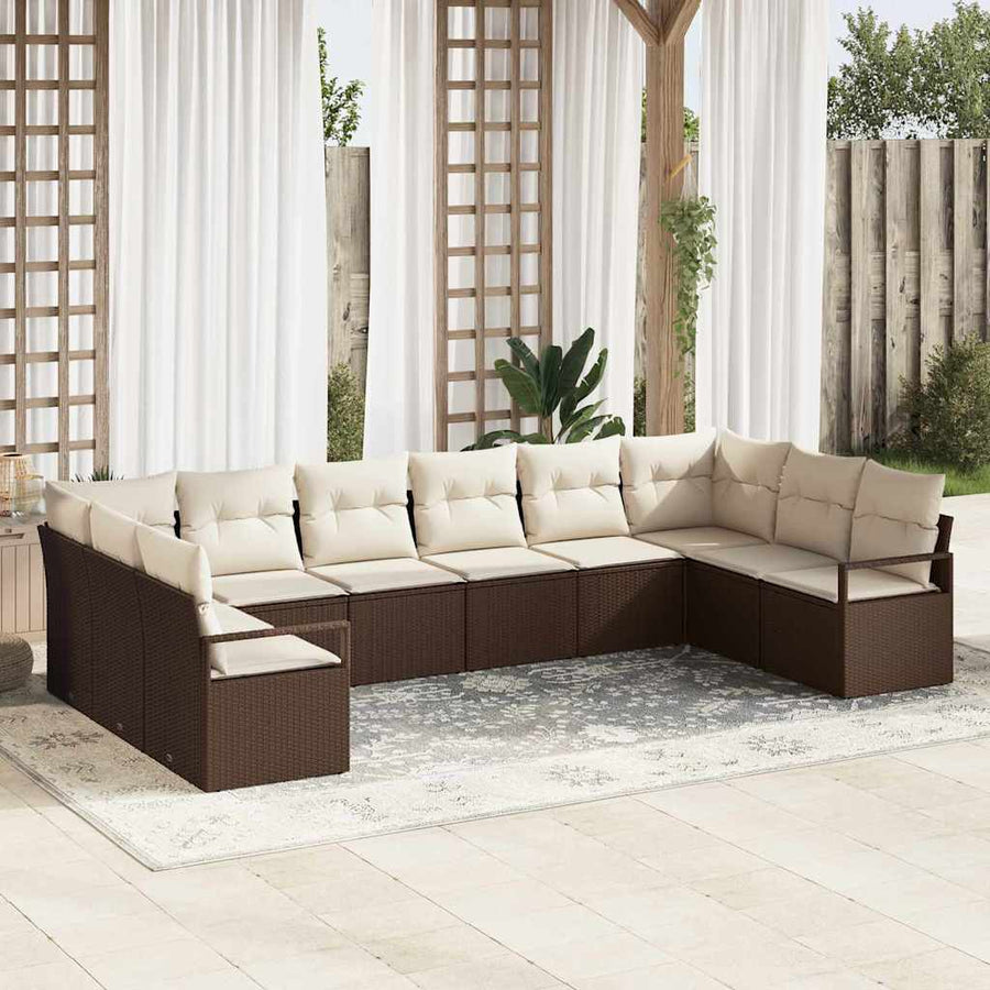 Bankstel met kussen 10 pcs Bruin poly rattan