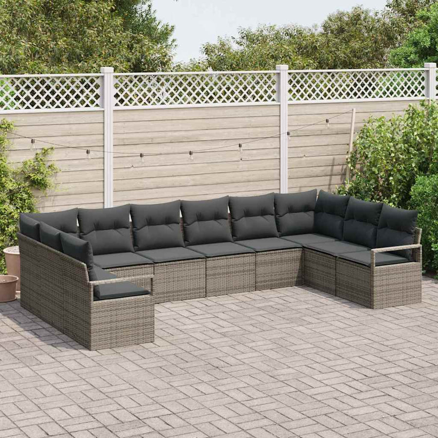 Bankstel met kussen 10 pcs Grijs poly rattan