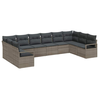Bankstel met kussen 10 pcs Grijs poly rattan