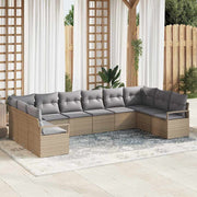 Tuinbankstel poly rattan beige 10 personen