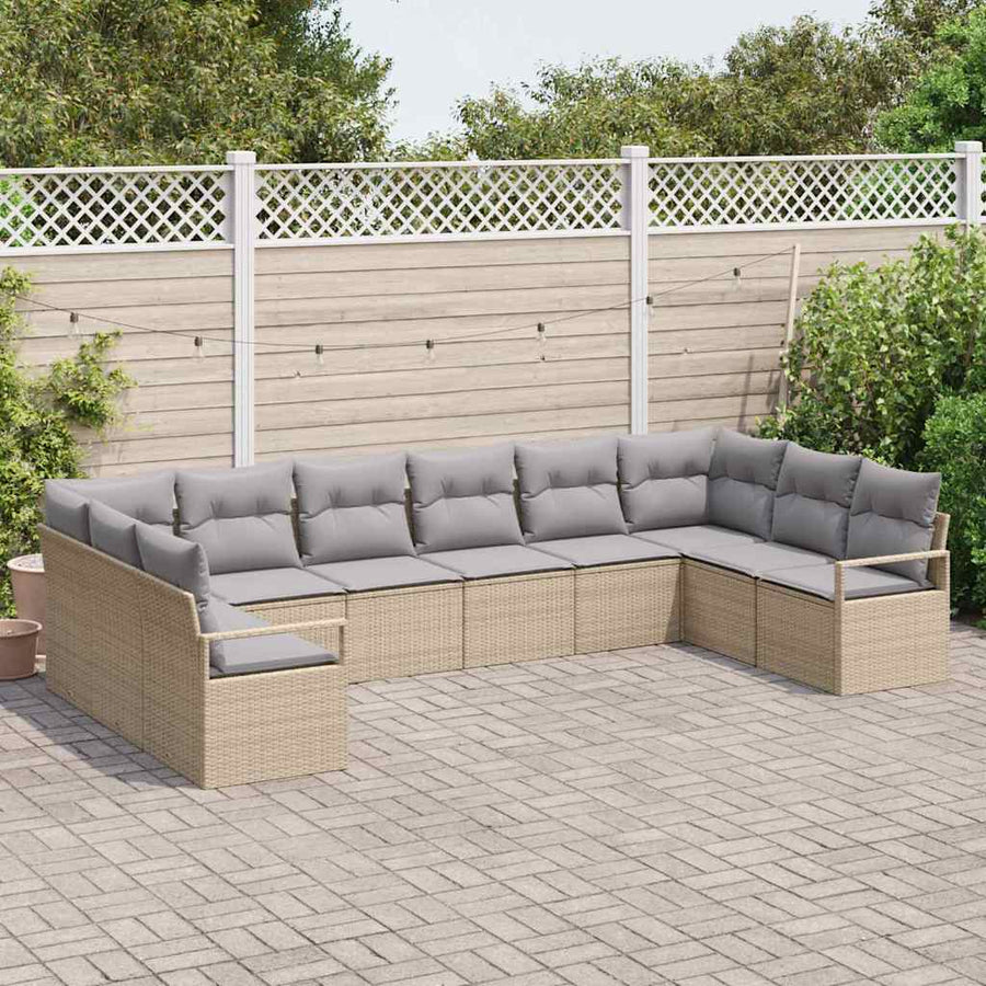 Bankstel met kussen 10 pcs Beige poly rattan
