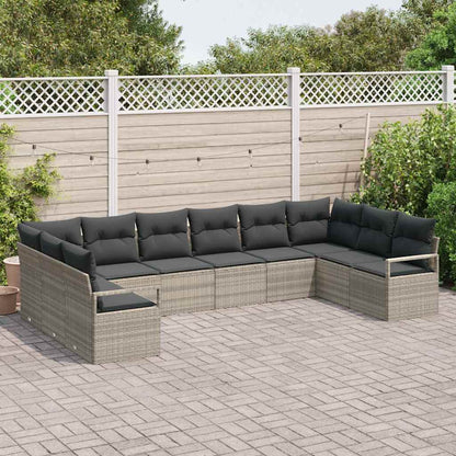 Bankstel met kussen 10 pcs Lichtgrijs poly rattan