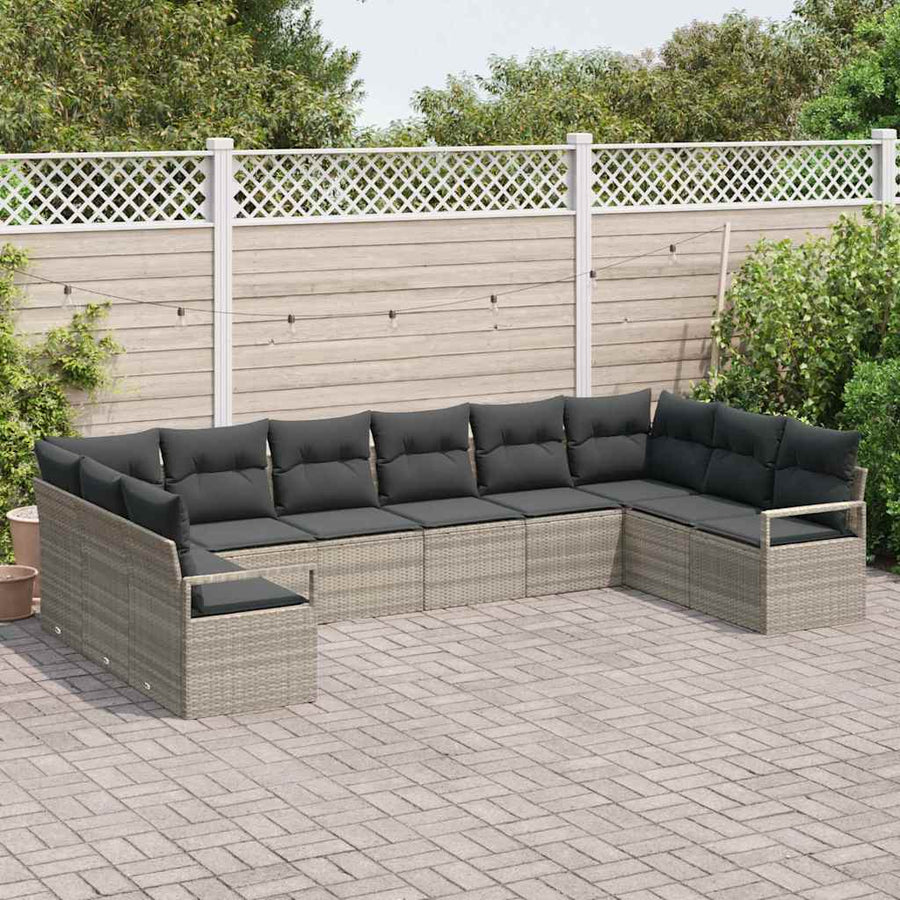 Bankstel met kussen 10 pcs Lichtgrijs poly rattan