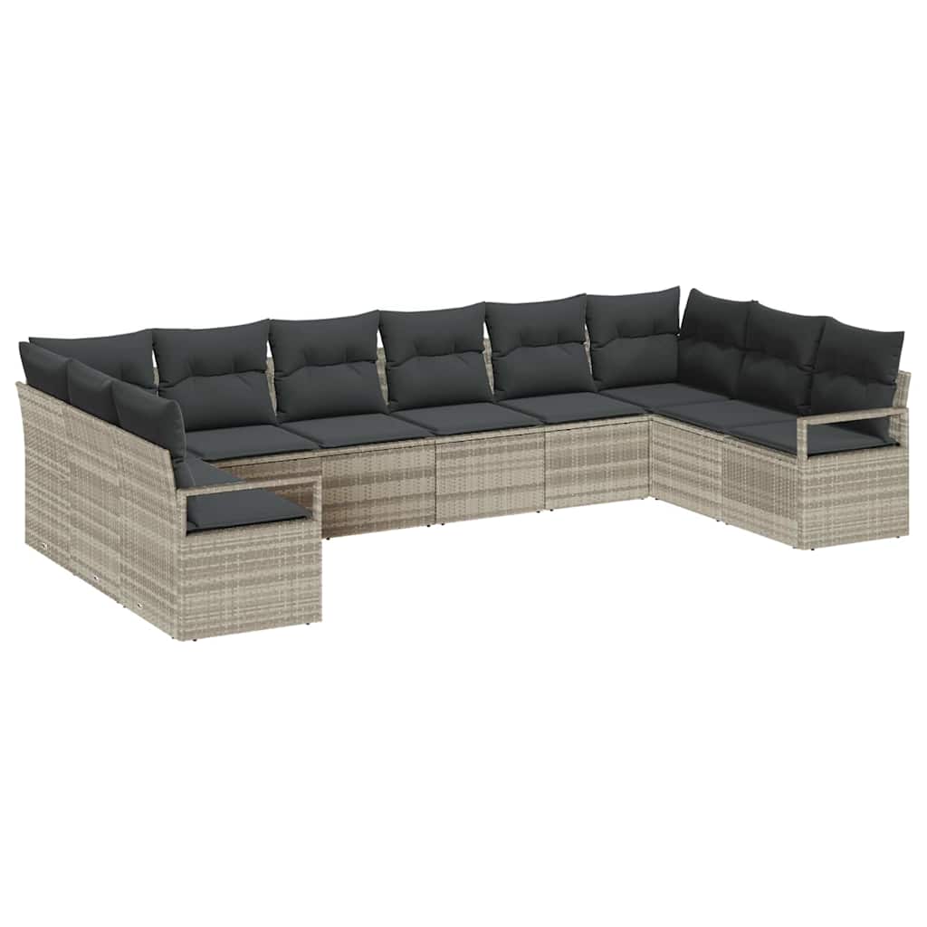 Bankstel met kussen 10 pcs Lichtgrijs poly rattan