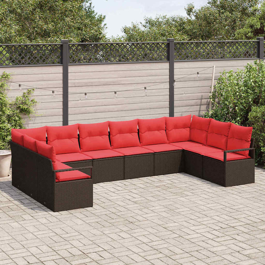 Bankstel met kussen 10 pcs Bruin poly rattan