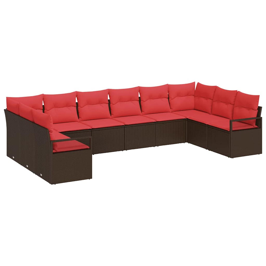 Bankstel met kussen 10 pcs Bruin poly rattan