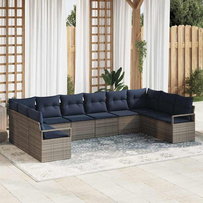 Bankstel met kussen 10 pcs Grijs poly rattan