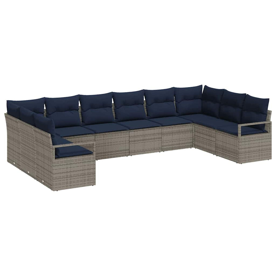 Bankstel met kussen 10 pcs Grijs poly rattan