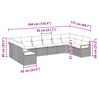 Bankstel met kussen 10 pcs Grijs poly rattan