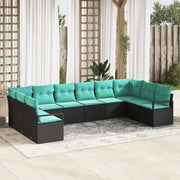 Bankstel poly rattan 10 zitplaatsen zwart