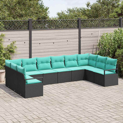 Bankstel met kussen 10 pcs Zwart poly rattan