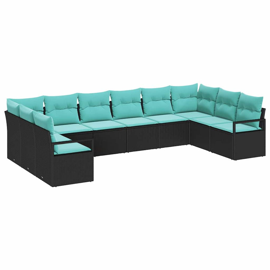 Bankstel met kussen 10 pcs Zwart poly rattan