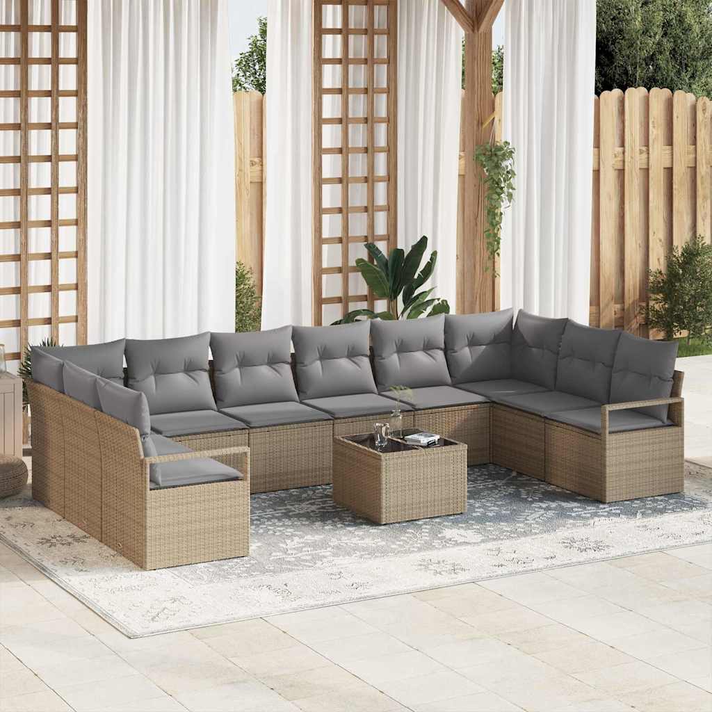 Bankstel met kussen 11 pcs Beige poly rattan