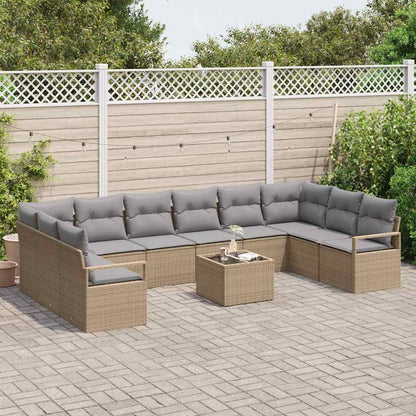 Bankstel met kussen 11 pcs Beige poly rattan