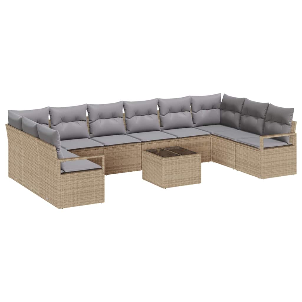 Bankstel met kussen 11 pcs Beige poly rattan